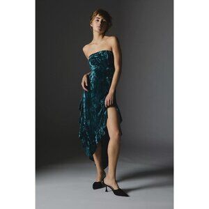 UO Silence + Noise Luna Velvet Strapless Midi Ruffle Dress Emerald Green Large